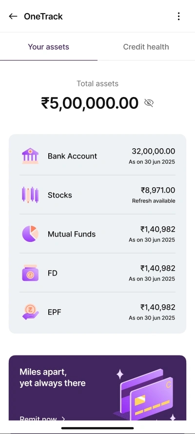 Track net worth in real time, across accounts and assets.