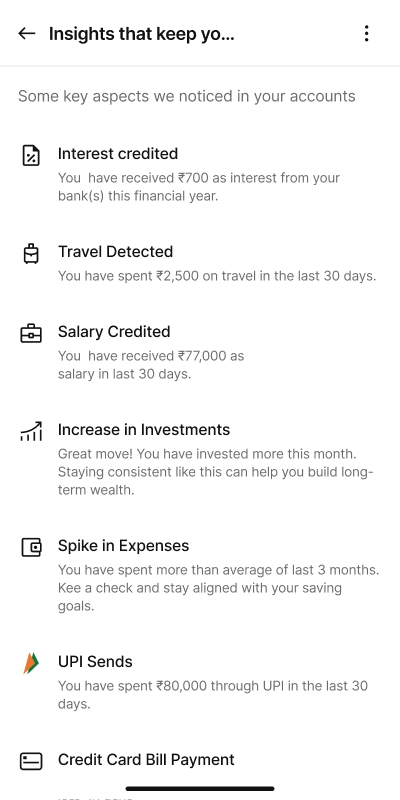 Personalised financial takeaways for account holders