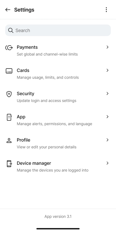 Simplified overview in settings