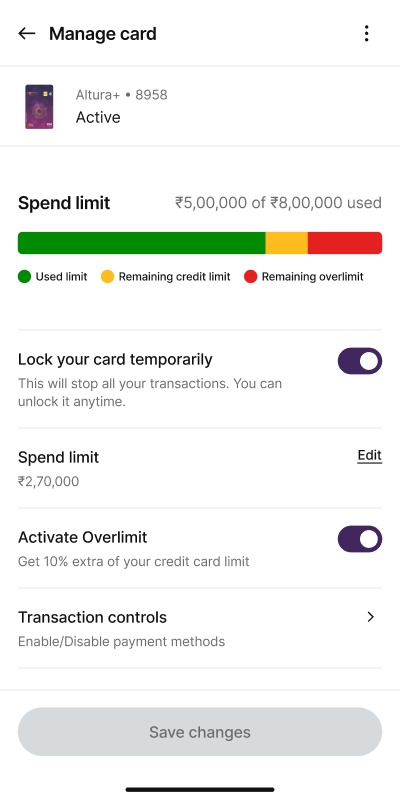 Card controls