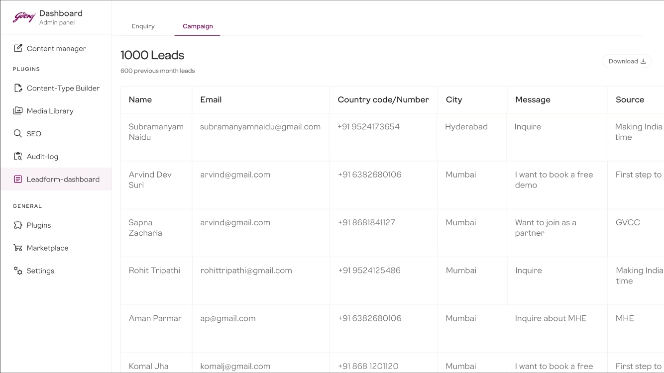 Mobile category landing page